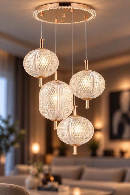 Baget 4'lü Gold 3 Renk Kumandalı Lüx Led Modern Ledli Avize
