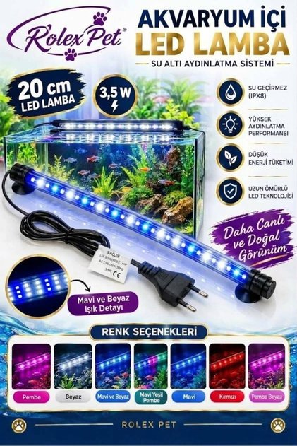 AKVARYUM Su İçi Led Lamba 20 cm 3,5W (MAVİ - BEYAZ )