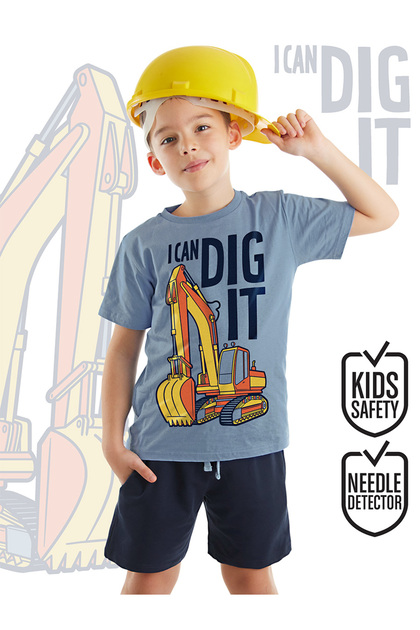 Kepçe Here Is Navy Blue Boy's Summer T-Shirt Shorts Set