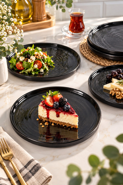 Milano Glass Cake-Dessert Plate Set of 6 Anthracite - Serving Presentation Plate Cake Set Dowry Serving Plate Kitchen Glass Plate Cake Plate Guest Presentation Plate | | 6Th Set Plate | | Anthracite Kitchen Utensils Glass