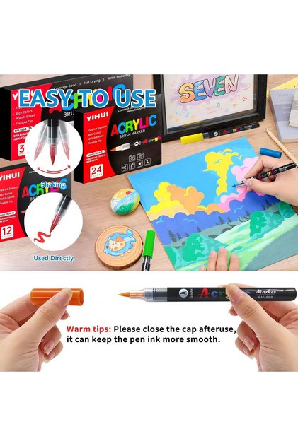 60Color Acrylic Paint Pens Markers Brush Tip Paint Markers For Rock Painting Wood Stone Glass Gift