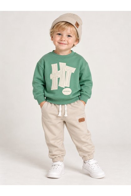 Hi Printed Beret Off-Shoulder Oversized Seasonal Baby Boy Suit