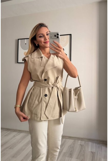 Waist-Tied Epaulet Trench Vest