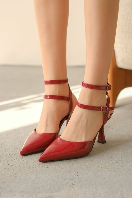 Women's Reyes Pointed Heeled Shoes - Burgundy-Patent Leather