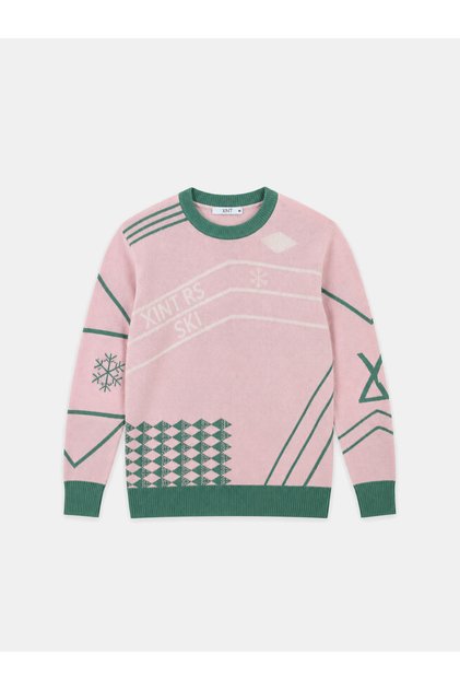 Pembe Yünlü Desenli Kazak