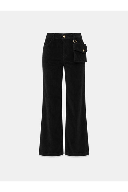 Kadın Siyah Lüks Dokulu Soft Kadife Oversize Pantolon