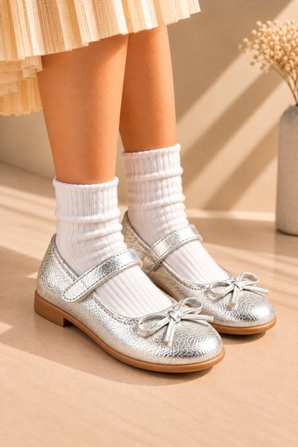 Silver Color Female Child Ballet Shoes Bow Child Ballet Ballet Female Child Orthopedic Silver Ballet