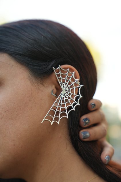 Örümcek Ağ Sol Kulak Deliksiz Rave Techno Gothic Earcuff Küpe