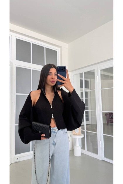 Halter Yaka Fermuar Detay İkili Bolero Takım