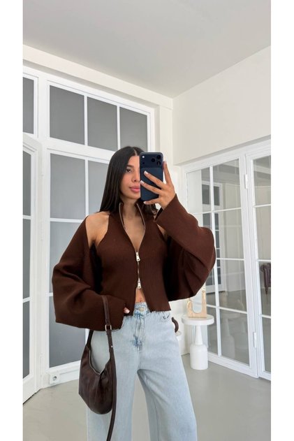 Halter Yaka Fermuar Detay İkili Bolero Takım