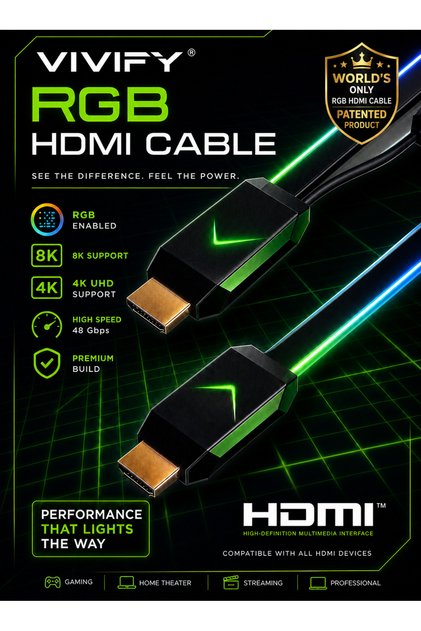 كابل ARQUUS W73 من الألياف البصرية RGB للألعاب بتقنية HDMI 2.0 - دقة 4K بتردد 60 هرتز وسرعة 18 جيجابت في الثانية، متوافق مع Razer Chroma RGB، يدعم HDR10، سلك مسطح مضفر لأجهزة الكمبيوتر، PS5، Xbox Series X، التلفزيون والشاشات (2.7 متر / RGB)