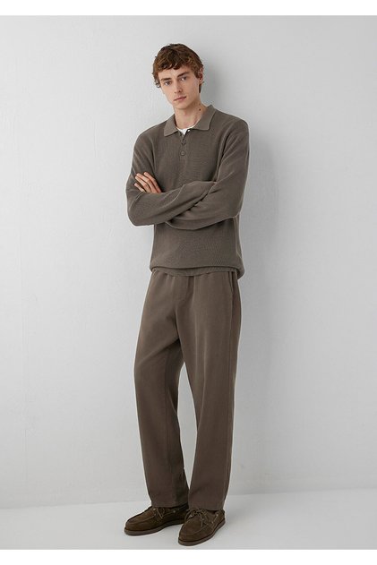 Keten (Tencel™) Lyocell Karışımlı Kahverengi Jogger Pantolon 0010628-70376