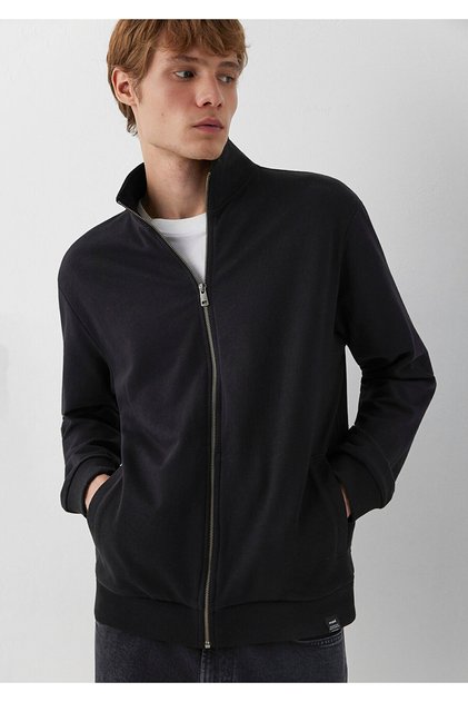 Fermuarlı Siyah Basic Sweatshirt 0S10621-900