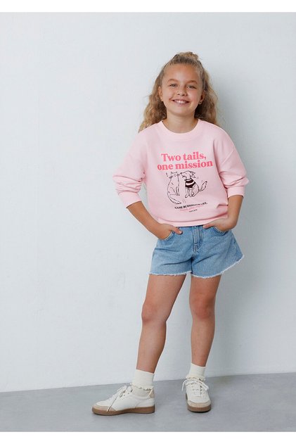 Baskılı Pembe Sweatshirt 7S10212-91487