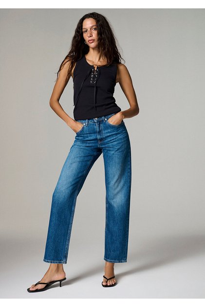 Pantaloni din denim vintage albastru indigo 1021060-A3357