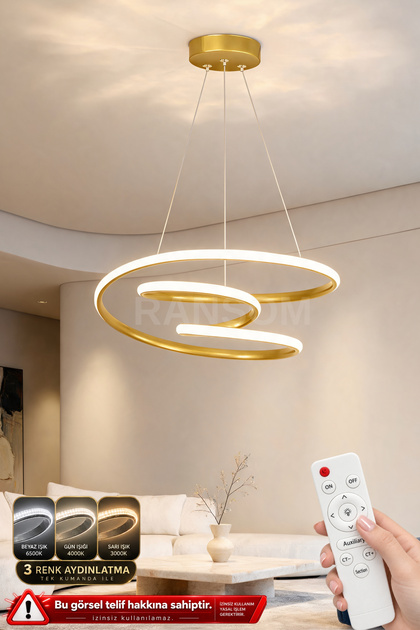 3 Renk Kumandalı Gold Dimmerli Led Avize Galaksi Ledli Avize