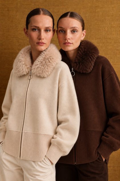 Peluş Yaka Fermuarlı Hırka