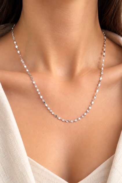 925 Ayar Gümüş Aynalı Mekik Pullu Kolye