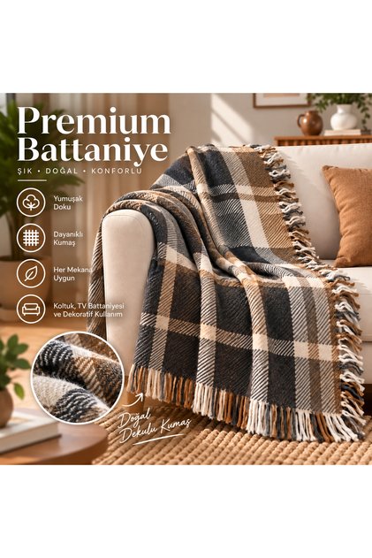 Moka Yumuşak Dokulu Dekoratif Battaniye