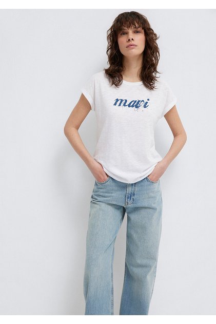 Logo Printed White T-Shirt Slim Fit / Slim Fit 166422-620