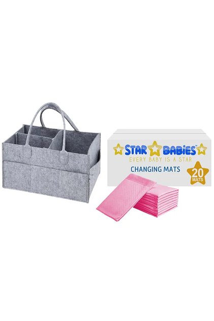 Caddy diaper bag Grey with Disposble Changing mat 20pcs-Pink