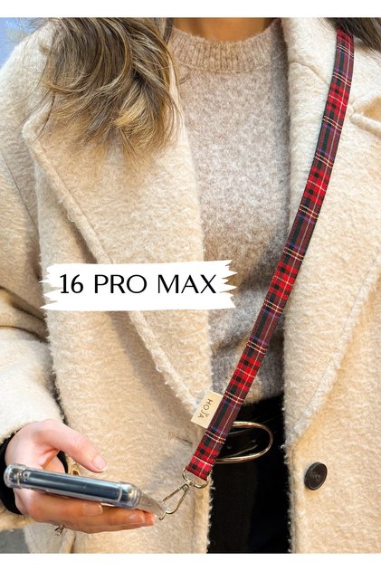 iPhone 16 Pro Max Red Plaid Phone Strap and Phone Case with Strap