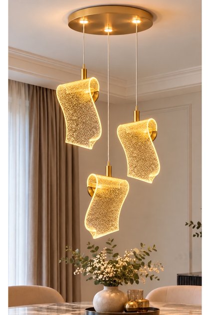 Luxury Sarkıt Art Of İstanbul Sarkıt Led Avize Sanatı 3 lü Avize Power Led 3 Renk