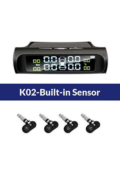 K02-مستشعر مدمج E-ACE يعمل بالطاقة الشمسية TPMS نظام مراقبة ضغط إطارات السيارة إنذار أمان السيارة