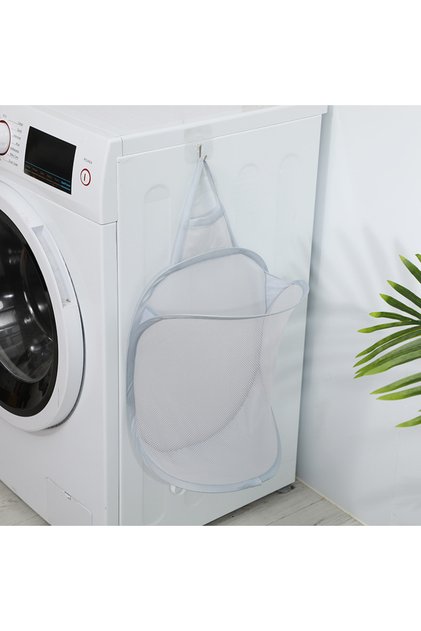light gray 1pc 1pc Dirty Clothes Storage Basket, Foldable Bathroom Clothes Hanging Bag, Household Wa
