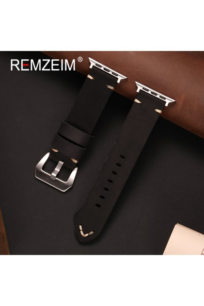 42 44 45 49 S10-46MM Black Vintage Crazy Horse Leather Strap for Apple Watch 38/40/41/42/44/45/46/49