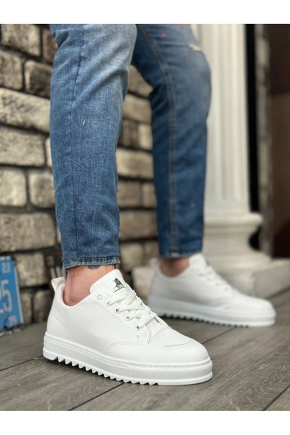 Ba0328 Thick High Sole Smile Patterned White Sports Men's Shoes