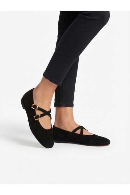 Ac312659 Suede Cross-Buckle Soft Flexible Women's Ballet Flats