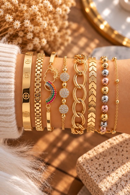 Women's Yellow Color Combination Chain Bracelet Set