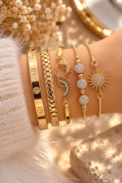Women's Yellow Color Combination Chain Bracelet Set