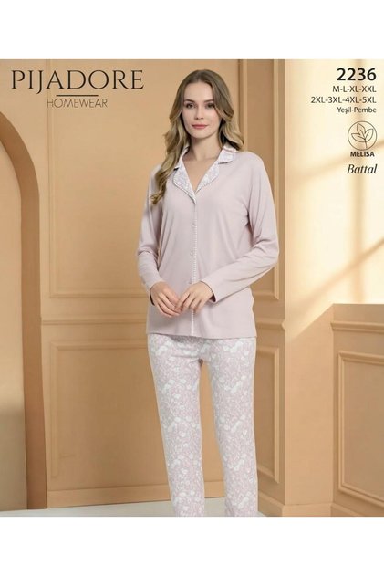Women's Buttoned Front Long Sleeve Seasonal Pajama Set 2236