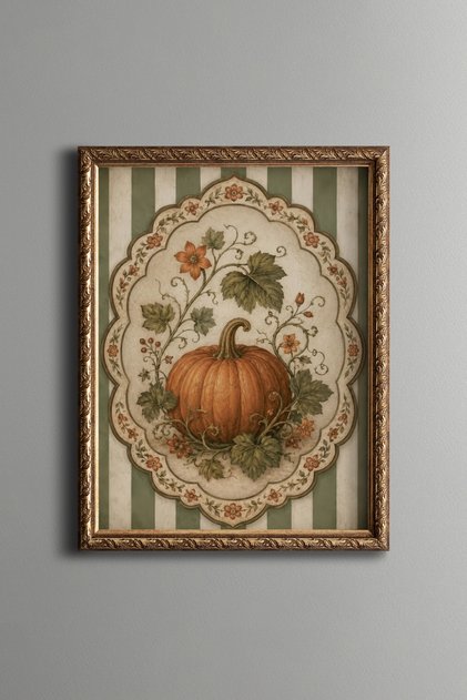 Pumpkin with Floral Motifs - Vintage Patterned Painting - Fine Model