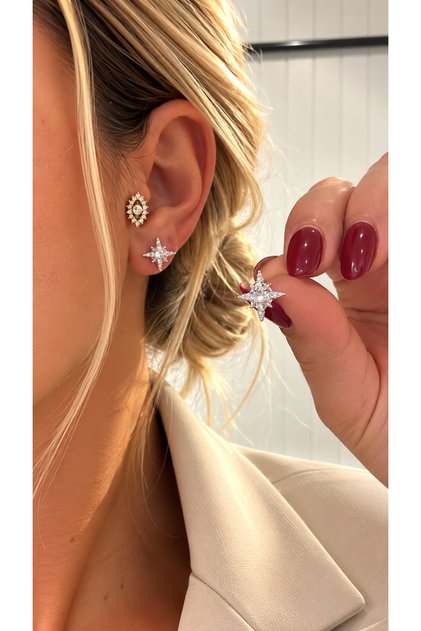 North Star Model Zircon Stone Mini Xp Stainless Steel Earrings