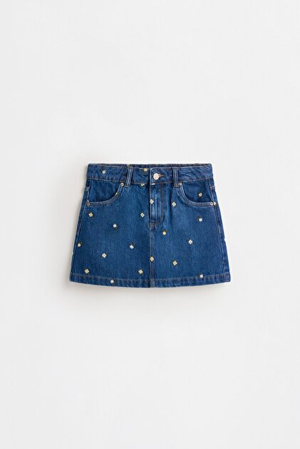 KIZ ÇOCUK İşlemeli denim etek