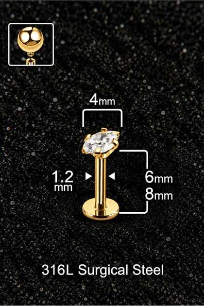 Markiz Zirkon 316 L cerrahi çelik Labret Piercing