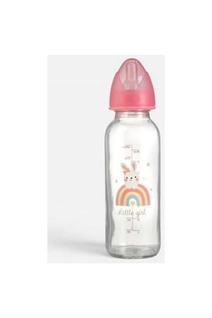 Biberon din Sticla cu Tetina din Silicon Model Iepuras 240ml - Honey Baby