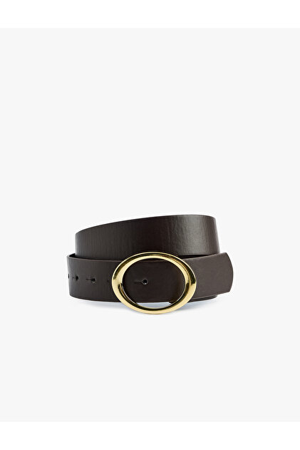 Oval Buckle Detailed Faux Leather Belt