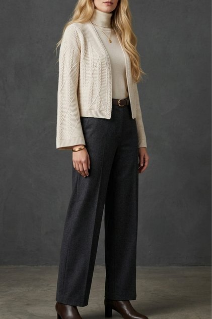 Women's Oversize Draped Patterned Cropped Knitwear Basic Cardigan