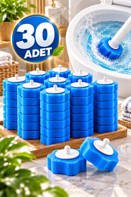 30’lu Deterjanlı Yedek Tuvalet Temizleme Kartuşu – Kullan-At Sünger Başlık Seti