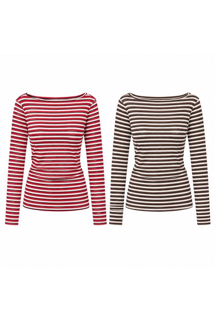 2-Pack Transparent Striped Boat Neck Long Sleeve Blouse