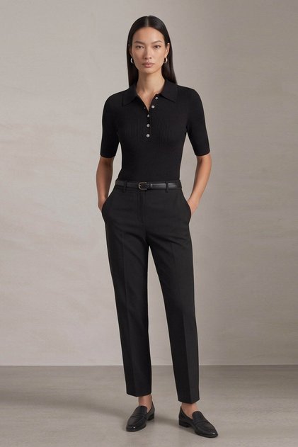 Polo Collar Black Women's Blouse 26K0149K1