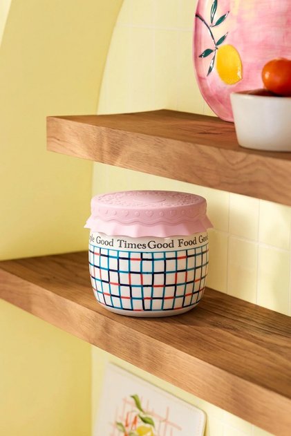 Porcelain Plaid Patterned Jar with Silicone Lid Spice Container 200 ml