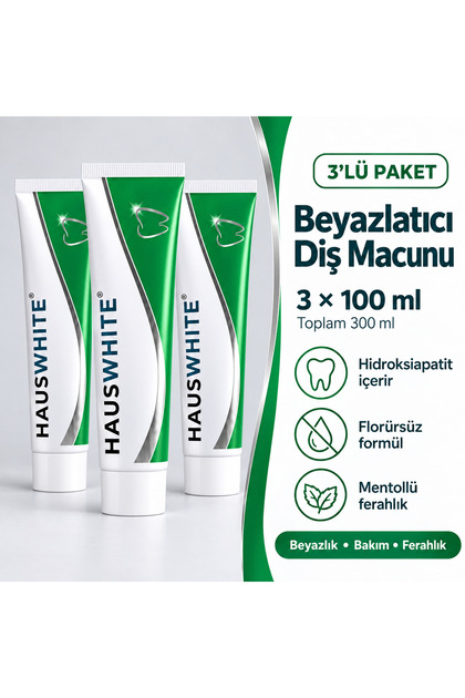 Beyazlatıcı Diş Macunu 3 × 100 ml – Florürsüz, Hidroksiapatit İçeren Formül
