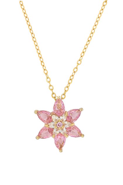 Women's Pink Zircon Stone Gold Color Flower Necklace Stylish Minimal Birthday Valentine's Day Gift