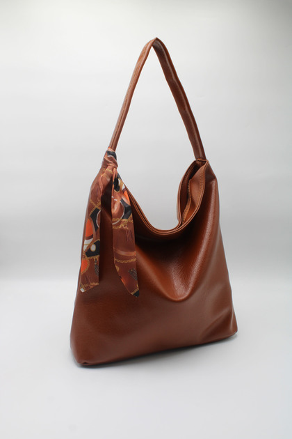 Women's Tan Oversized Scarf Detailed Casual Lined and Zippered Hand, Arm and Shoulder Bag
