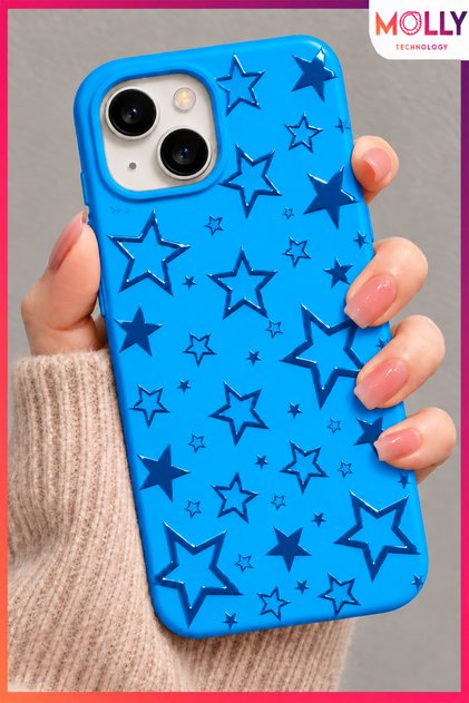 Sky Blue Glossy Star Pattern Silicone Case for iPhone 13/14